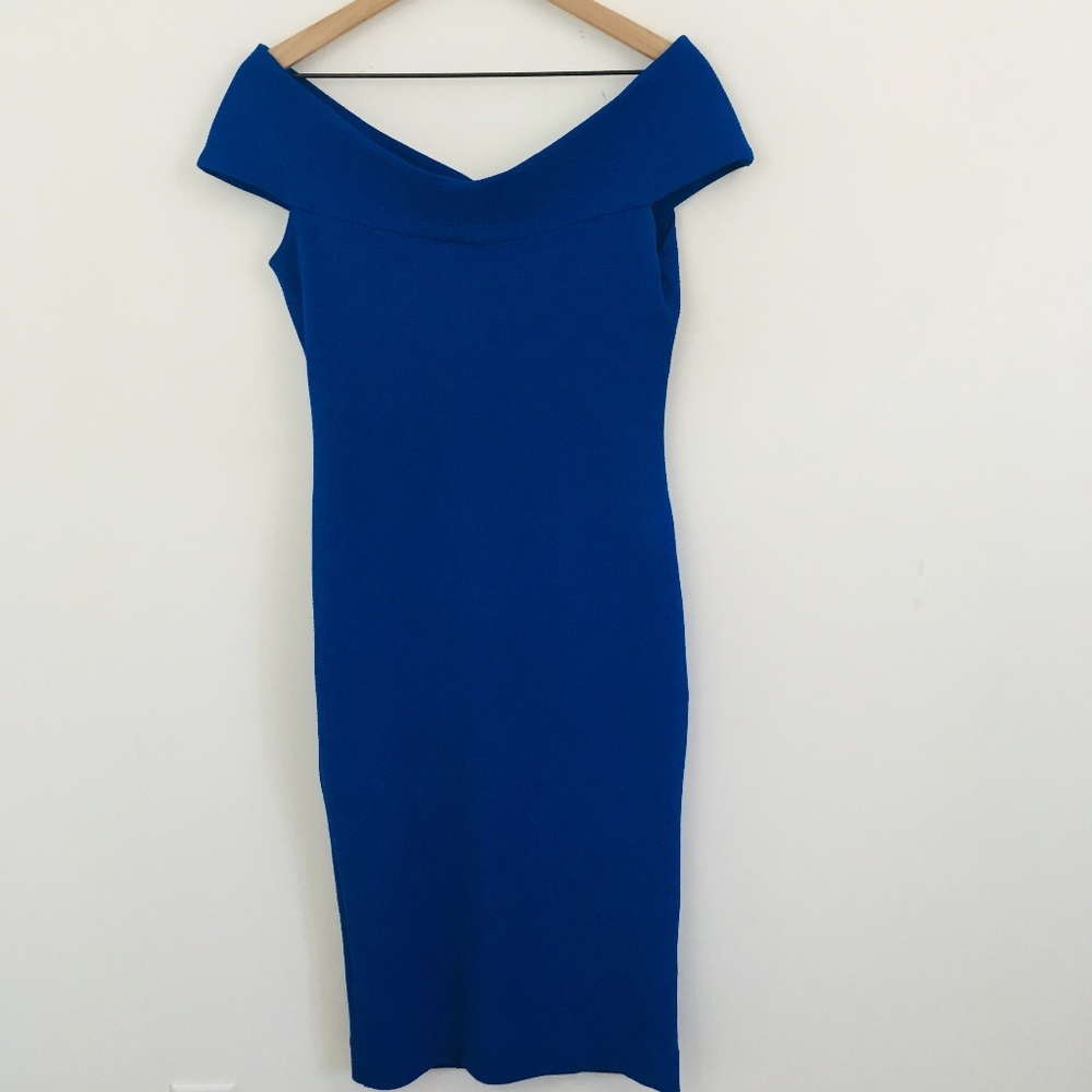 Dress the Population Blue Off Shoulder Dress
